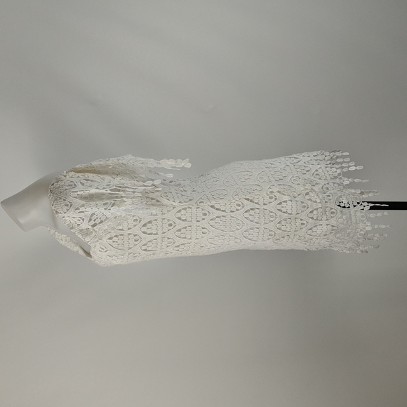 Lioness Dress Size Medium White Lined Cap Sleeves Zip-up Back Lace Fringe BNWT - Picture 3 of 8